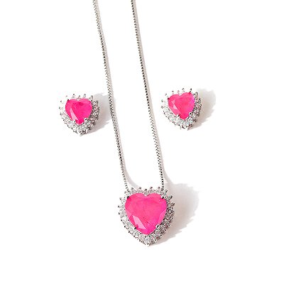 Conjunto Coração Cravejado Pink