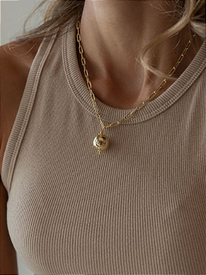 Colar Elos com Pingente Esfera Ouro
