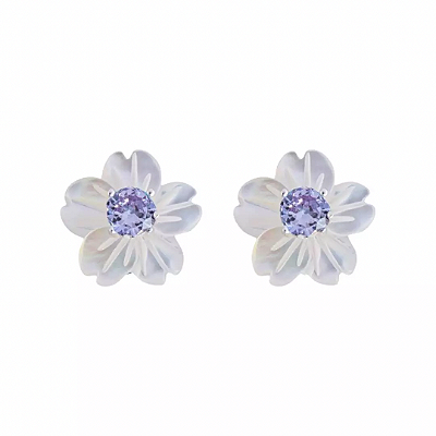 Brinco Flor Madrepérola Lavanda Prata 925