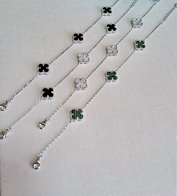 Pulseira Três Trevos Malaquita Prata 925