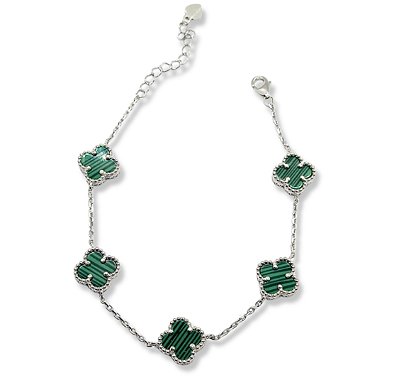 Pulseira Trevo Malaquita Prata 925