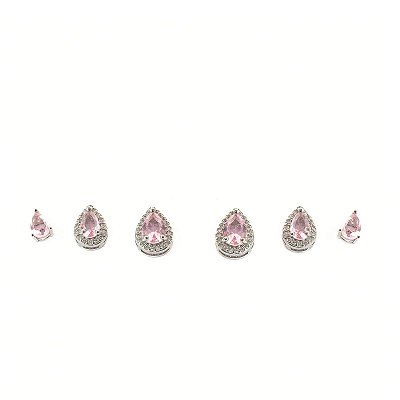 Kit de Três Pares Gota Cravejada Pink