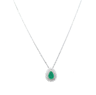 Colar Gota Esmeralda Cravejado Prata 925