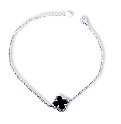 Pulseira Trevo Onix Prata 925