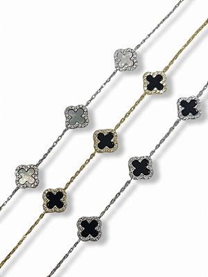 Pulseira Três Trevos Madrepérola Cravejada Prata 925