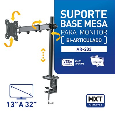 Suporte Bi-Articulado de Mesa para Monitor de 13-32