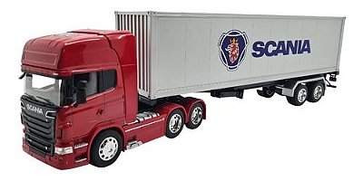 Miniatura Caminhão Scania R730 Vermelho Carreta Baú 1:32