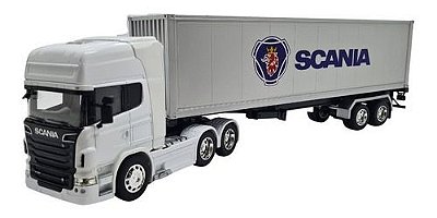 Miniatura Caminhão Scania R730 Branco Carreta Baú Welly 1:32