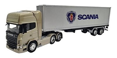 Miniatura Caminhão Scania R730 Dourado Carreta Baú Wely 1:32