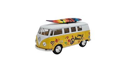Miniatura Volkswagen Kombi 1962 Paz Amor Surf Amarelo 1:32