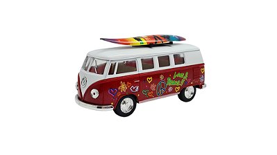Miniatura Volkswagen Kombi 1962 Paz Amor Surf Vermelho 1:32