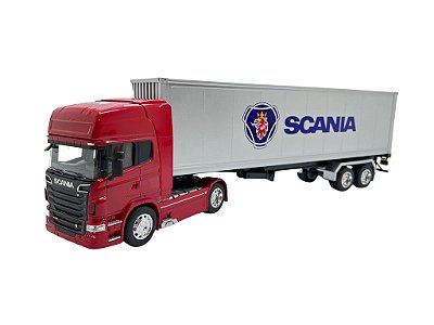 Miniatura Caminhão Scania R730 Vermelho Carreta Baú 1:32