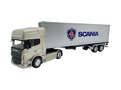 Miniatura Caminhão Scania R730 Dourado Carreta BaúWelly 1:32