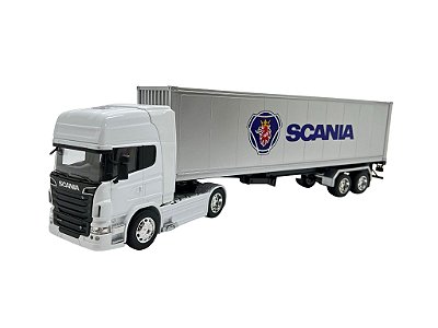 Miniatura Caminhão Scania R730 Branco Carreta Baú Welly 1:32