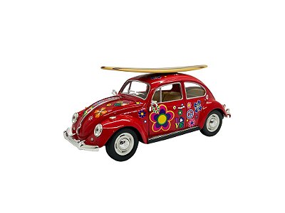 Miniatura Volkswagen Fusca Vermelho Classic Surf Metal 1:24