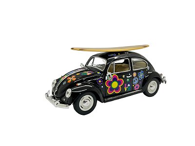 Miniatura Volkswagen Fusca Preto Classic Surf Metal 1:24
