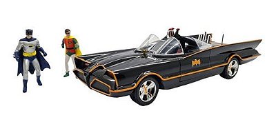 Miniatura Batmóvel Boneco Batman Classic Tv Liga Luz 1:18