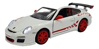 Miniatura Porsche 911 Gt3 Rs Branco Acende Luz E Som 1:32