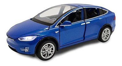 Miniatura Tesla Model X Azul Acende Luz E Som 1:32