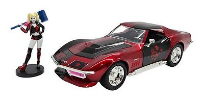 Miniatura Chevrolet Corvette 1969 Harley Quinn C/boneco 1:24