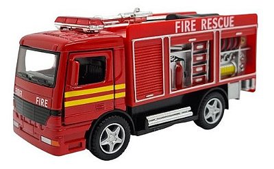 Miniatura Caminhão Rescue Bombeiro Fire Vermelho 1:64