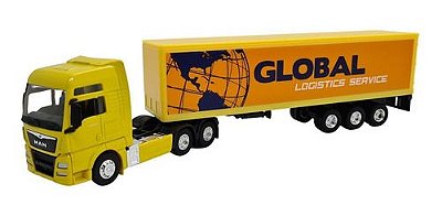 Miniatura Caminhão Man Tgx Truck Carreta Baú Amarelo 1:64