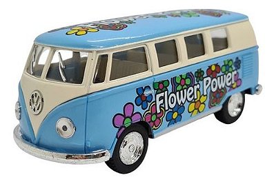 Miniatura Volkswagen Kombi 1962 Flores Azul Metal 1:32