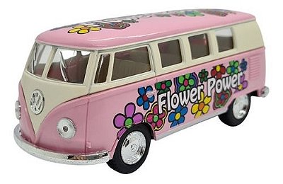 Miniatura Volkswagen Kombi 1962 Flores Rosa Metal 1:32