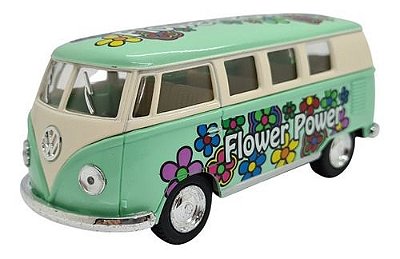 Miniatura Volkswagen Kombi 1962 Flores Verde Metal 1:32