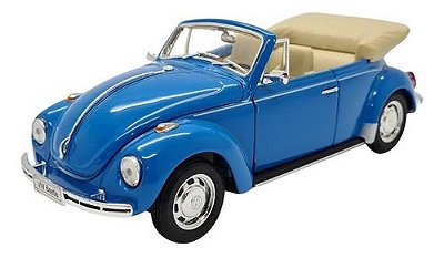 Miniatura Volkswagen Fusca Conversível Azul Metal 1:24