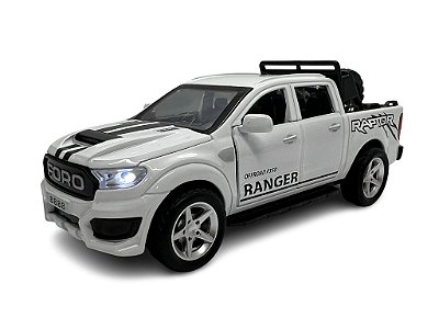 Miniatura Ford F350 Ranger Branco Acende Luz Som Metal 1:32