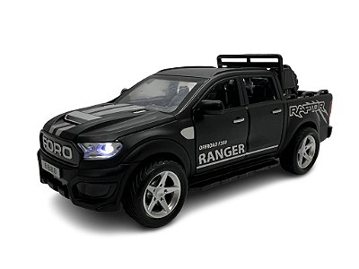 Miniatura Ford F350 Ranger Preto Acende Luz Som Metal 1:32