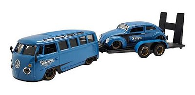 Miniatura Volkswagen Kombi + Fusca C/ Reboque 1:24