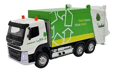 Miniatura Caminhão Volvo Fm Coleta Lixo Acende Luz Som 1:50