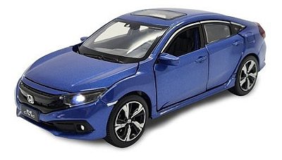 Miniatura Honda Civic 2018 Azul Acende Luz/som Metal 1:32