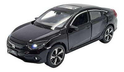 Miniatura Honda Civic 2018 Preto Acende Luz/som Metal 1:32