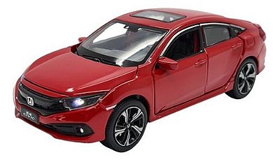 Miniatura Honda Civic 2018 Vermelho Acende Luzsom Metal 1:32