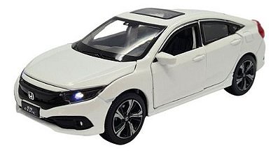 Miniatura Honda Civic 2018 Branco Acende Luz/som Metal 1:32