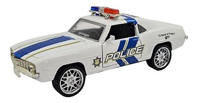 Miniatura Chevrolet Camaro Policia Acende Luz E Som 1:38