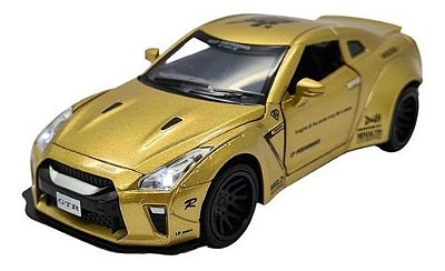 Miniatura Nissan Gtr Liberty Walk Dourado Acende Luzsom 1:32
