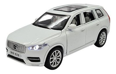 Miniatura Volvo Xc90 T6 Branco Acende Luz E Som Metal 1:32