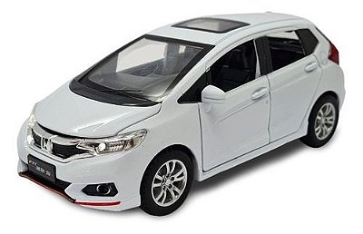 Miniatura Honda Fit Branco Metal Acende Luz E Som 1:28