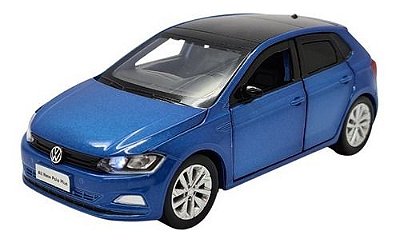 Miniatura Volkswagen Polo Azul Metal Acende Luz E Som 1:32