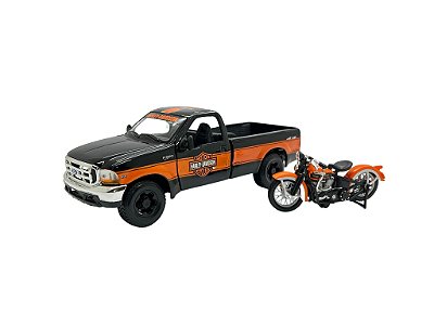 Miniatura Ford F350 Harley Davidson + Moto Metal 1:27