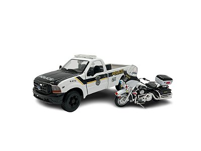 Miniatura Ford F350 Police Harley Davidson + Moto Metal 1:27