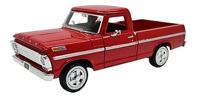 Miniatura Ford F100 1969 Pickup Vermelho Metal 1:24