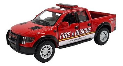 Miniatura Ford F150 Raptor Bombeiro Fire Vermelho Metal 1:46