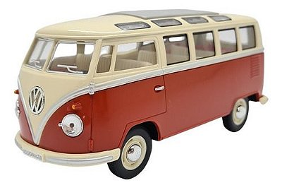 Miniatura Volkswagen Kombi 1962 Vermelho E Bege Classic 1:24
