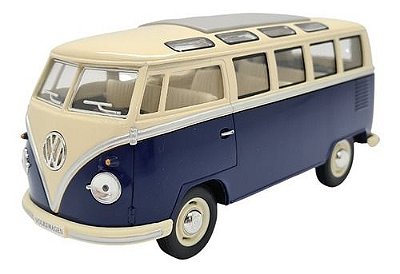 Miniatura Volkswagen Kombi 1962 Azul E Bege Classic 1:24