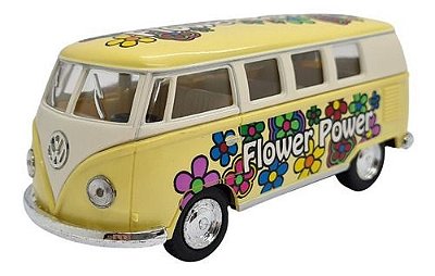 Miniatura Volkswagen Kombi 1962 Flores Amarelo Metal 1:32